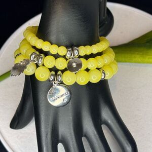 The Limited Set of 3 Yellow Beaded Charm Bracelets